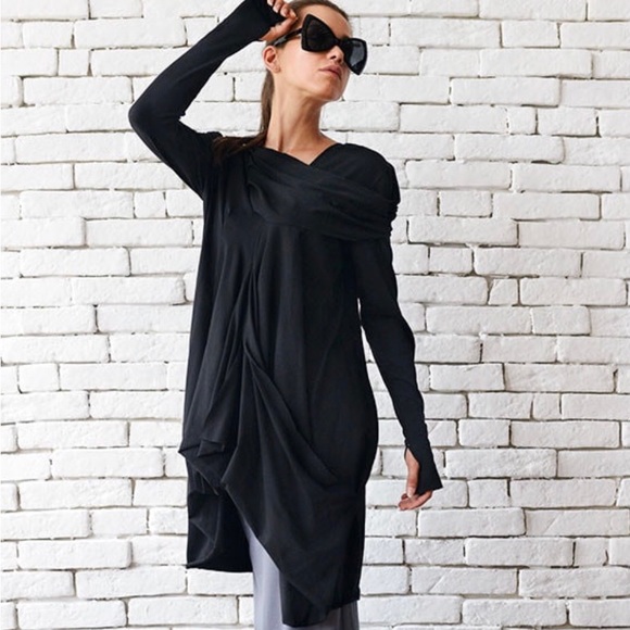 Black Draped Asymmetrical Loose Top